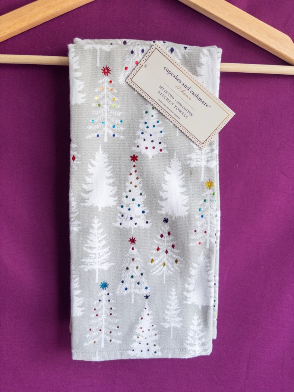Cupcakes & Cashmere Christmas Tree Kitchen Towels Set of 2 Cotton